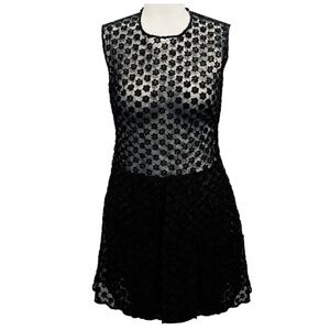 SIMONE ROCHA BLACK FLORAL EMBROIDERED SHEER MESH TULLE SLEEVELESS MINI COCKTAIL